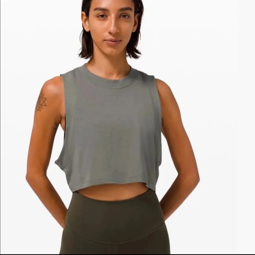 Lululemon ALL YOURS CROP TANK TOP Grey Sage 12